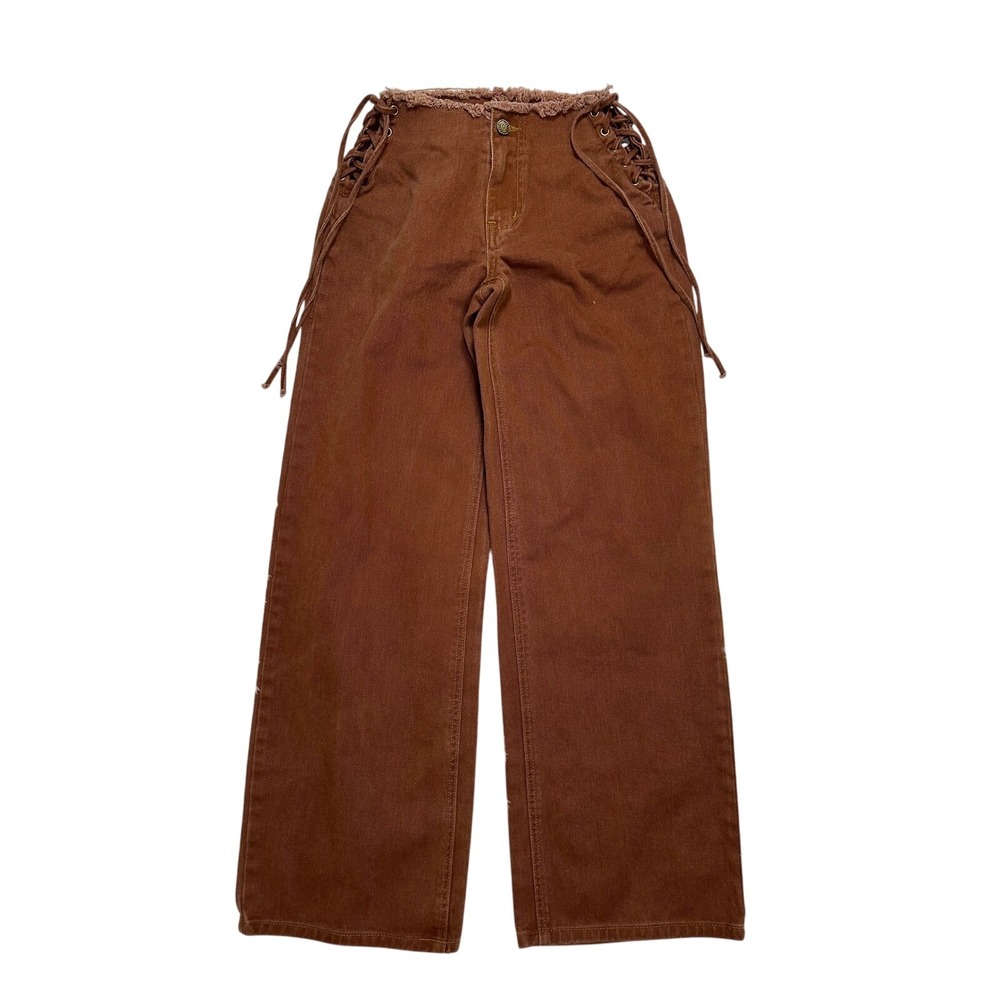 Milk It Earth Pants Denim Dark Brown Lace-Up Sides Jeans size 24